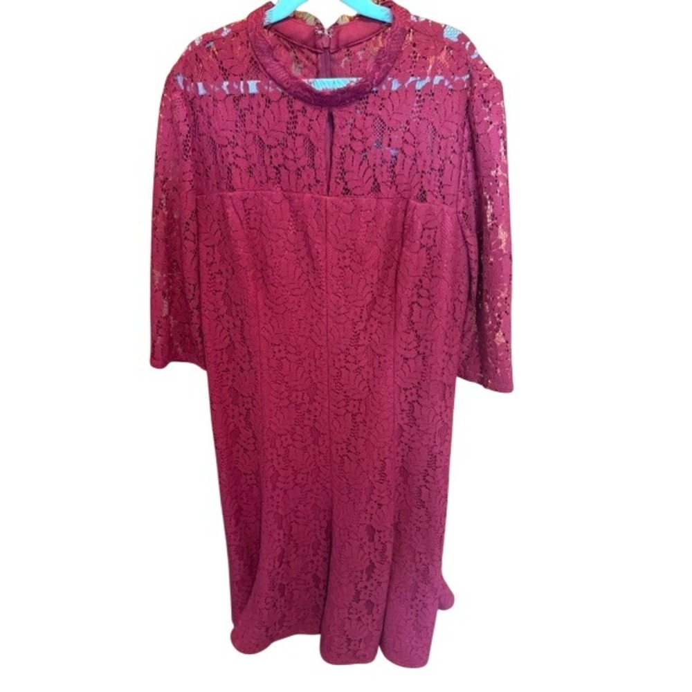 Vero Moda Dress‎ Burgundy Floral Lace High Neck Keyhole A-Line Red M/L